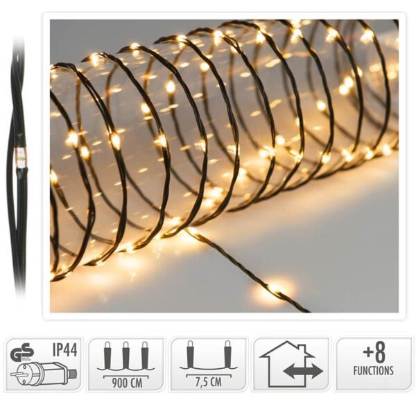 LED Verlichting 120 LED - 9 meter - extra warm wit - voor binnen en buiten - 8 Lichtfuncties - Soft Wire