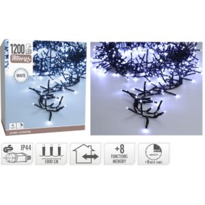 Maxi Cluster Kerstverlichting - 1200 led - 18m - wit - Timer - Lichtfuncties - Geheugen - Buiten