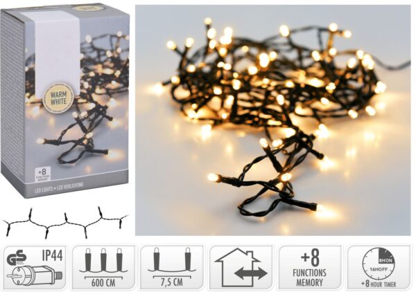 Kerstverlichting 80 led- 6m - warm wit - Timer - Lichtfuncties - Geheugen - Buiten