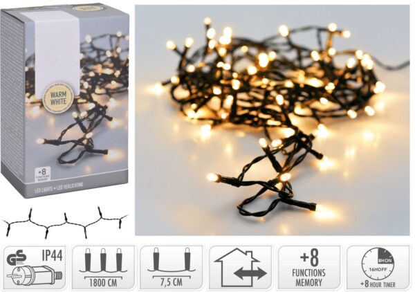 Kerstverlichting 240 led- 18m - warm wit - Timer - Lichtfuncties - Geheugen - Buiten