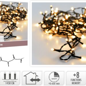 Kerstverlichting 192 led - 14.5m - extra warm wit - Batterij - Lichtfuncties - Geheugen - Timer