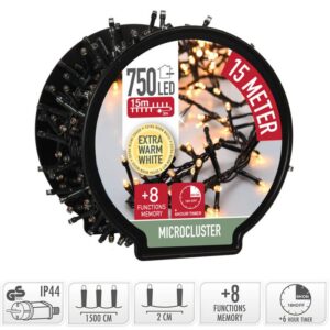 Micro Cluster met Haspel - 750 LED - 15 meter - met timer - extra warm wit