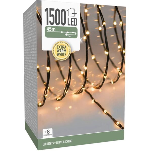 LED Verlichting 1500 LED - 45 meter - extra warm wit - voor binnen en buiten - 8 Lichtfuncties - Soft Wire